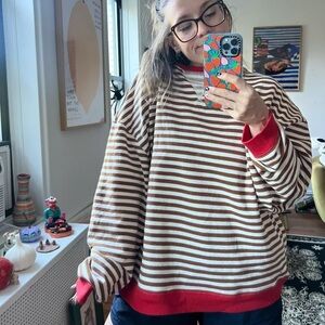FREE PEOPLE Classic Striped Crew in Coffee Combo M